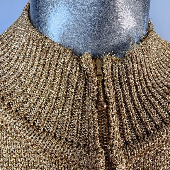 Luisa Spagnoli Gold Metallic Knit Full Zip Jacket | Women's Small - Picture 4 of 14